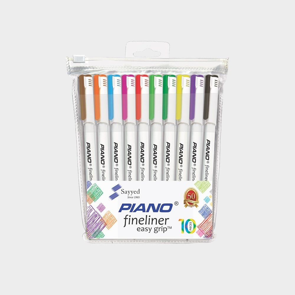 Piano Fineliner Pen Box - 10 Vibrant Colors