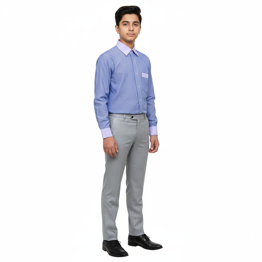 A long-sleeved, striped Punjab College shirt with a collar, displayed with its tag intact.