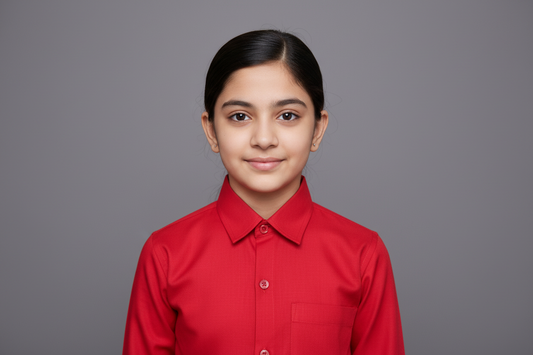 Red shirt with a collar on a gray background